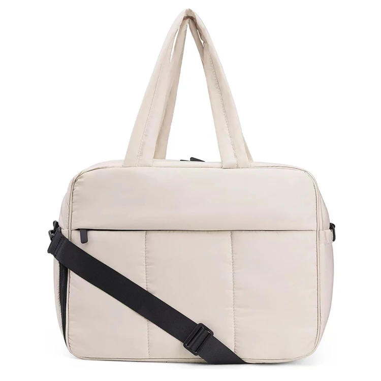 Travel Duffel Puffer Tote Bag Quilted Cotton Gym Bag Women Carry on Light Winter Padded Shoulder Bag with Shoe Compartment