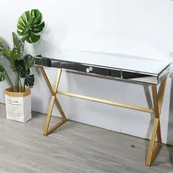 Modern Mirrored Desk Entry Table with 1 Drawers Mirrored Console Tables for Entryway Mirrored Vanity Makeup  Hallway table