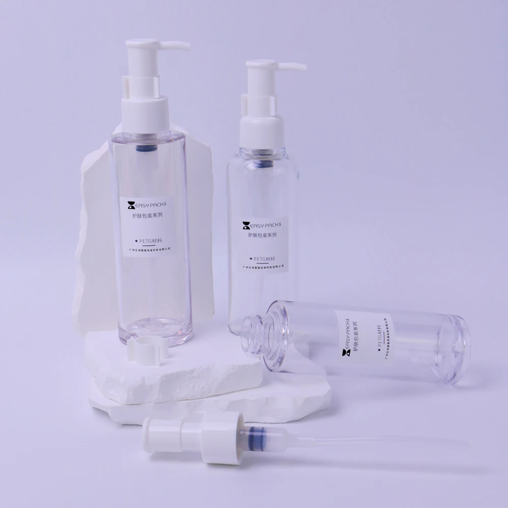 Cylinder Shape Empty Refillable Plastic Lotion Skincare Packaging Cosmetic Pump Bottles