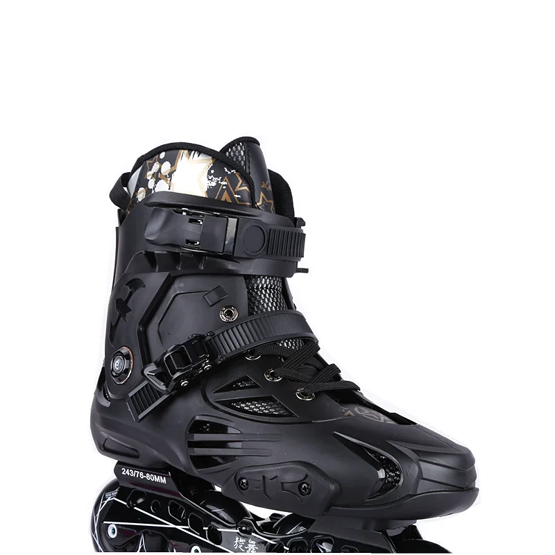 2021 New Fashion Cool Hard Boot Slalom Skates XL Adjustable Size 4 Flashing Wheels Inline Skates for Men and Women Black White