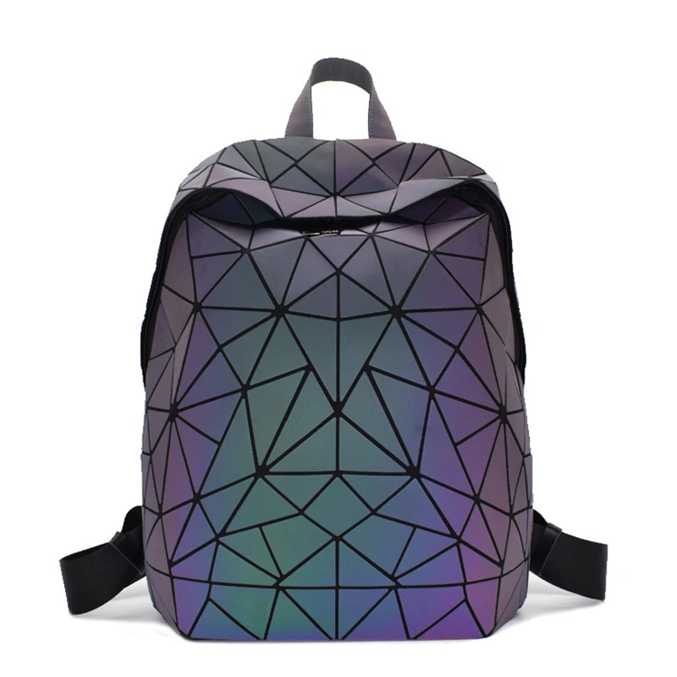 mini checkered lattice college luminous geometric leather backpack for girl 2023