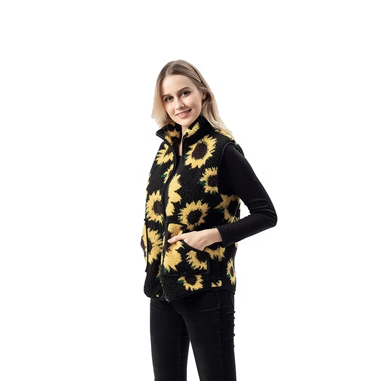 High Quality Ladies Sunflower Lamb Wool Fleece Sleeveless Vest