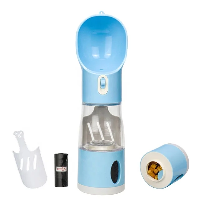 Outdoor Dog Drink Bottle Travel 4 In 1 Wide Mouth Plastic Portable Dog Water Bottle With Poop Bag
