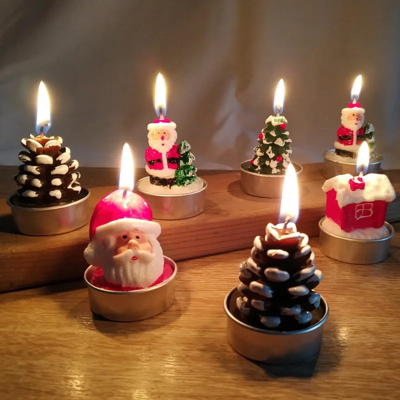 Tealight Candles Set for Christmas Decoration Santa Claus, Snowman, Pine Cones, Christmas Tree Home Decorations Candle