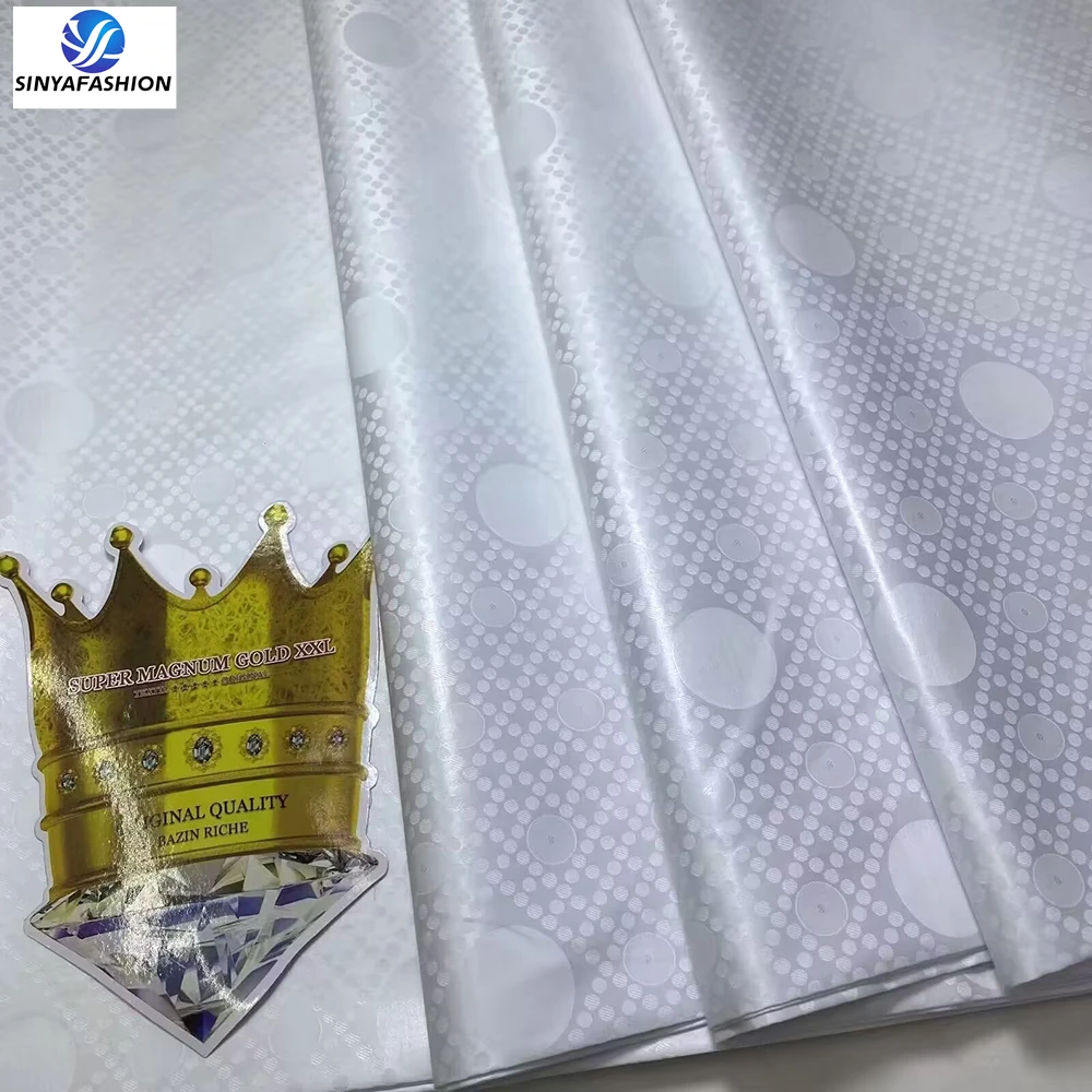 Sinya Nice High Quality Nice Pure White Africa Damask  Plain Dyed Bazin 100% Cotton Woven fabric