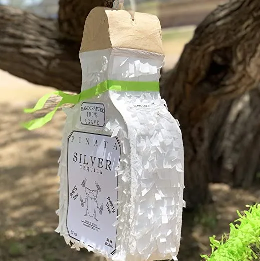 Partycool New Design Party Decoration Photo Props Candy Toys For Adults White Tequila Bottle Pinata With Sticker Plastic Rope