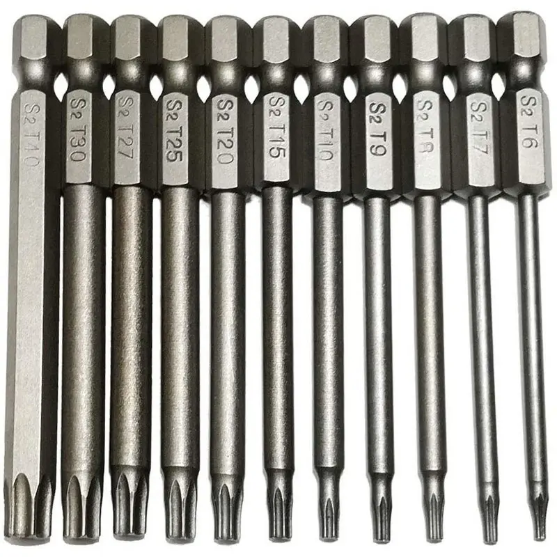 Security Torx Head Bit 11 Pieces 1/4 Inch Hex Shank T6 T7 T8 T9 T10 T15 T20 T25 T27 T30 T40 3 Inch Length Screwdriver Drill Set
