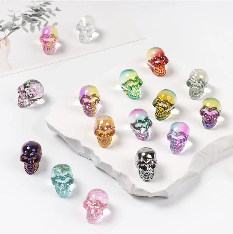 Assorted Crystal Skull Sculpture Plating Gemstone Statue Figurine Collectible Healing Reiki Crystal Ornament