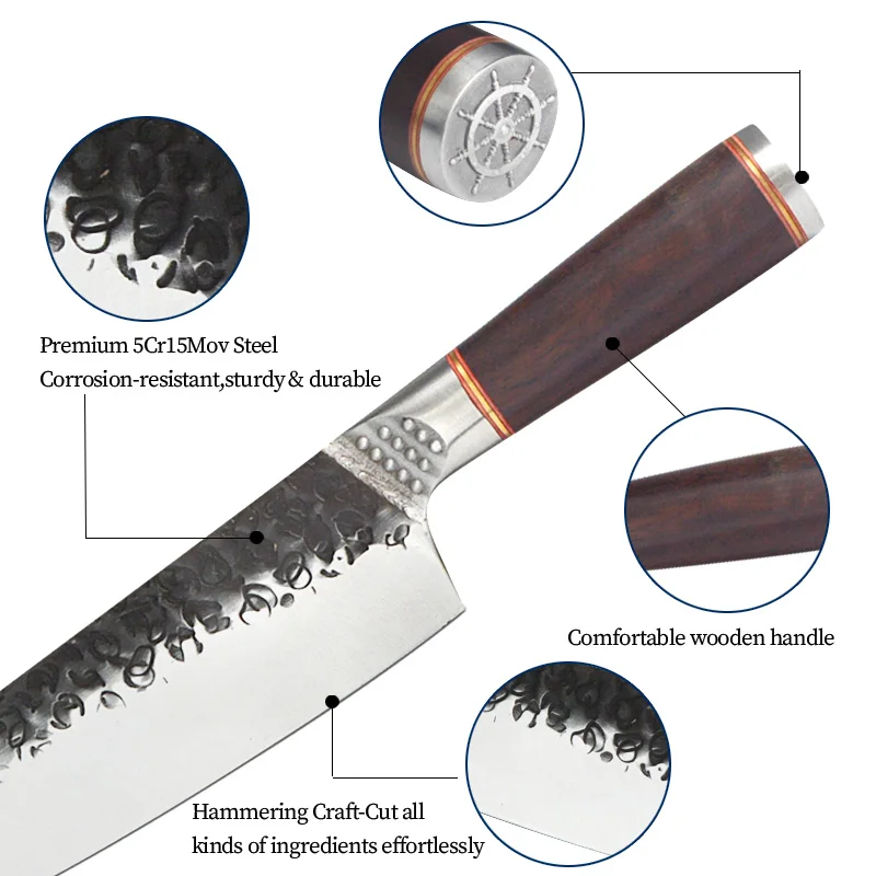 Professional 8.5 inch stainless steel butcher knife forged blade kitchen chef knife with ebony handle