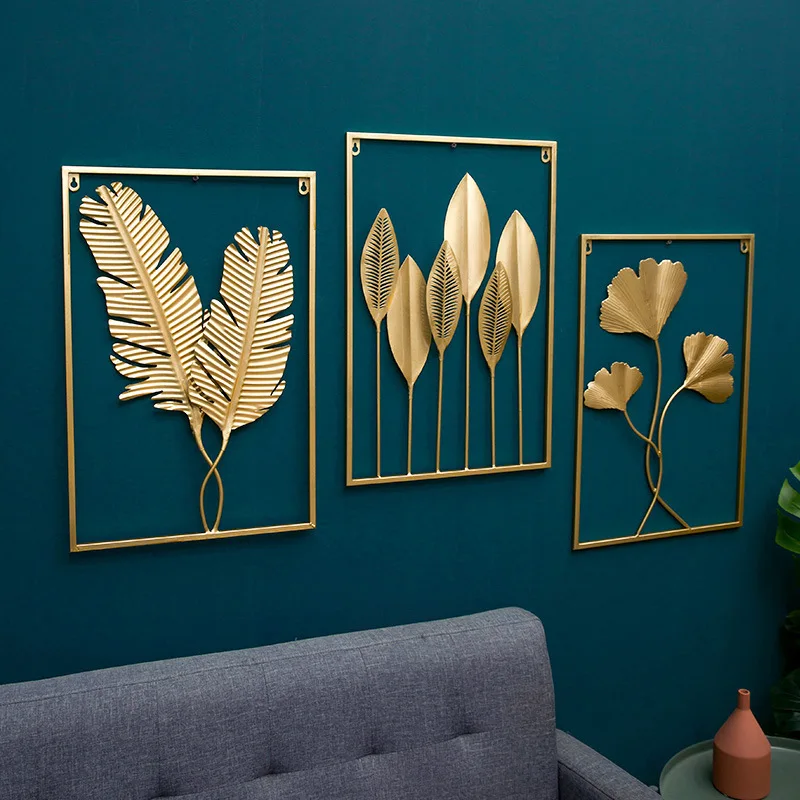 Wholesale Modern Metal Leaf Wall Decoration Gold Hanging Arts Crafts Decor Decorative Rectangle Flower Wall Art