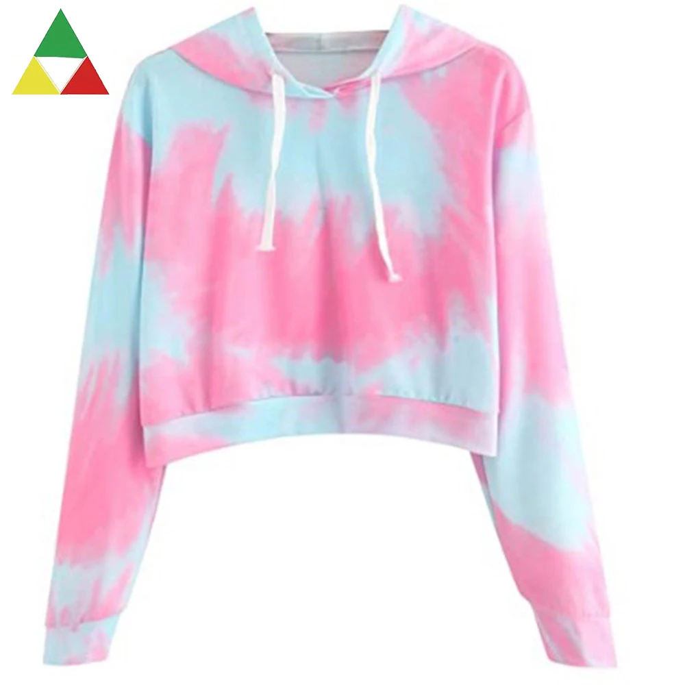 
Wholesale newly design womens tie dye cropped hoodie 