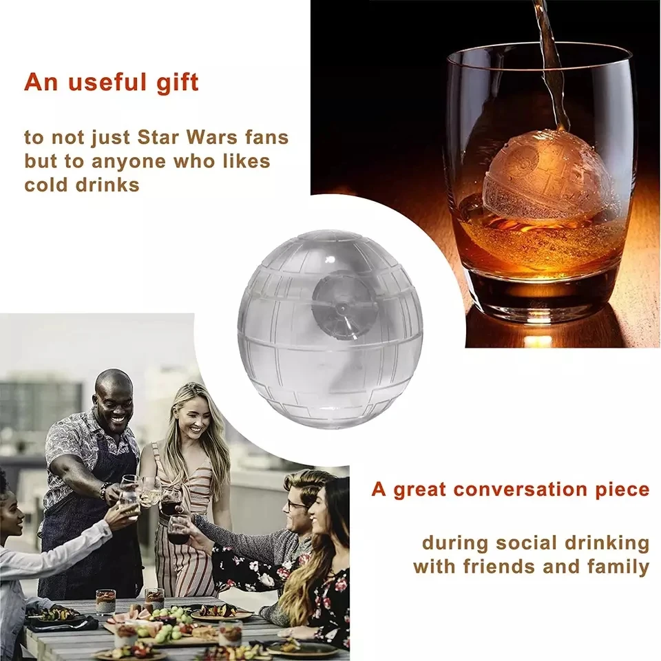 Death Star Ice Cube Mold 2 Pack Silicone Ice Molds Sphere Big Ice Ball Maker for Whiskey