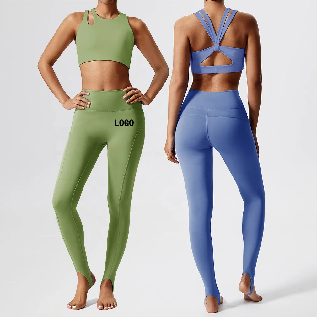 YIYI Plus Size Removable Pad Gym Fitness Suits For Women Back Cross Strap Girls Yoga Sets Stirrup Leggings Women Sports Sets