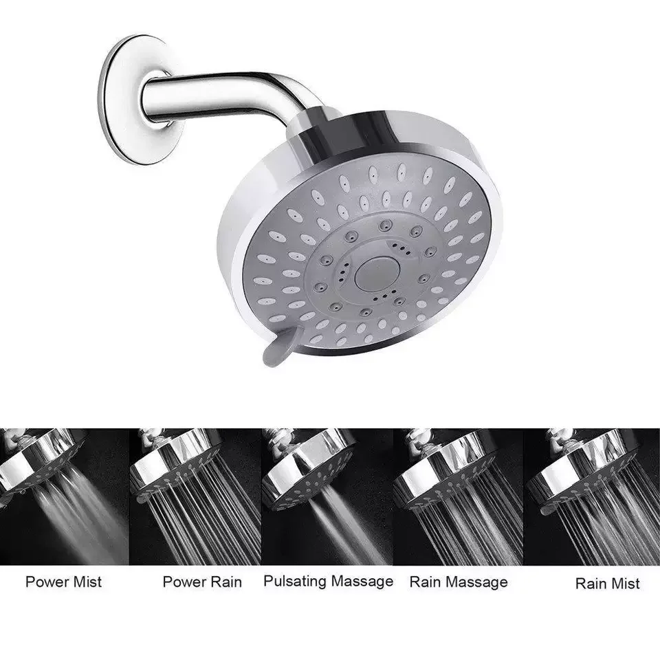 High Pressure Rain Fixed Showerhead 5 Different Spray Modes Ceiling Shower Head with Adjustable Metal Swivel Ball Joint