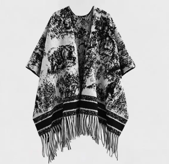 High Quality Women Stripe 100% polyester Sweater Poncho Cape Coat Open Front Blanket Shawls and Wraps Poncho Ruana Shawl Wrap