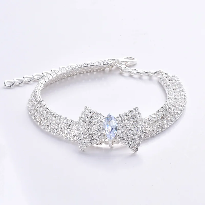 Adjustable Pet Necklace Cat Dog Collar with Diamond Zircon Bone Pendant Jewelry Luxury Metal Copper Puppy Collars