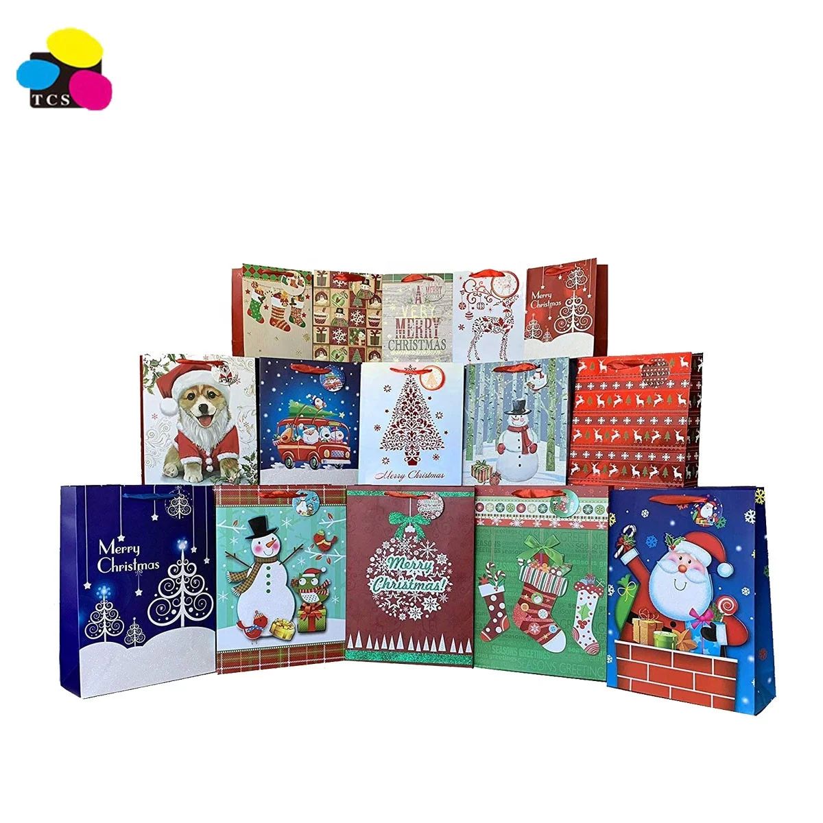 Alibaba Top seller Assorted Sizes 15pcs/set Bulk/ Large/Medium/Small Festive Christmas Gift Bags
