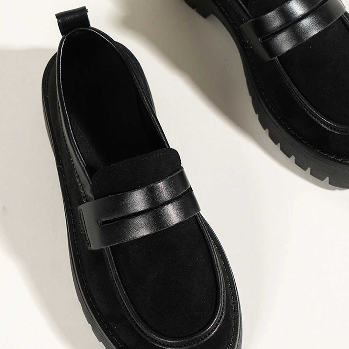 MYway Wholesale Platform Casual Lady Black Loafers Shoes Leather Flat Slip On Women Loafers Shoes Flat Shoes For Ladies