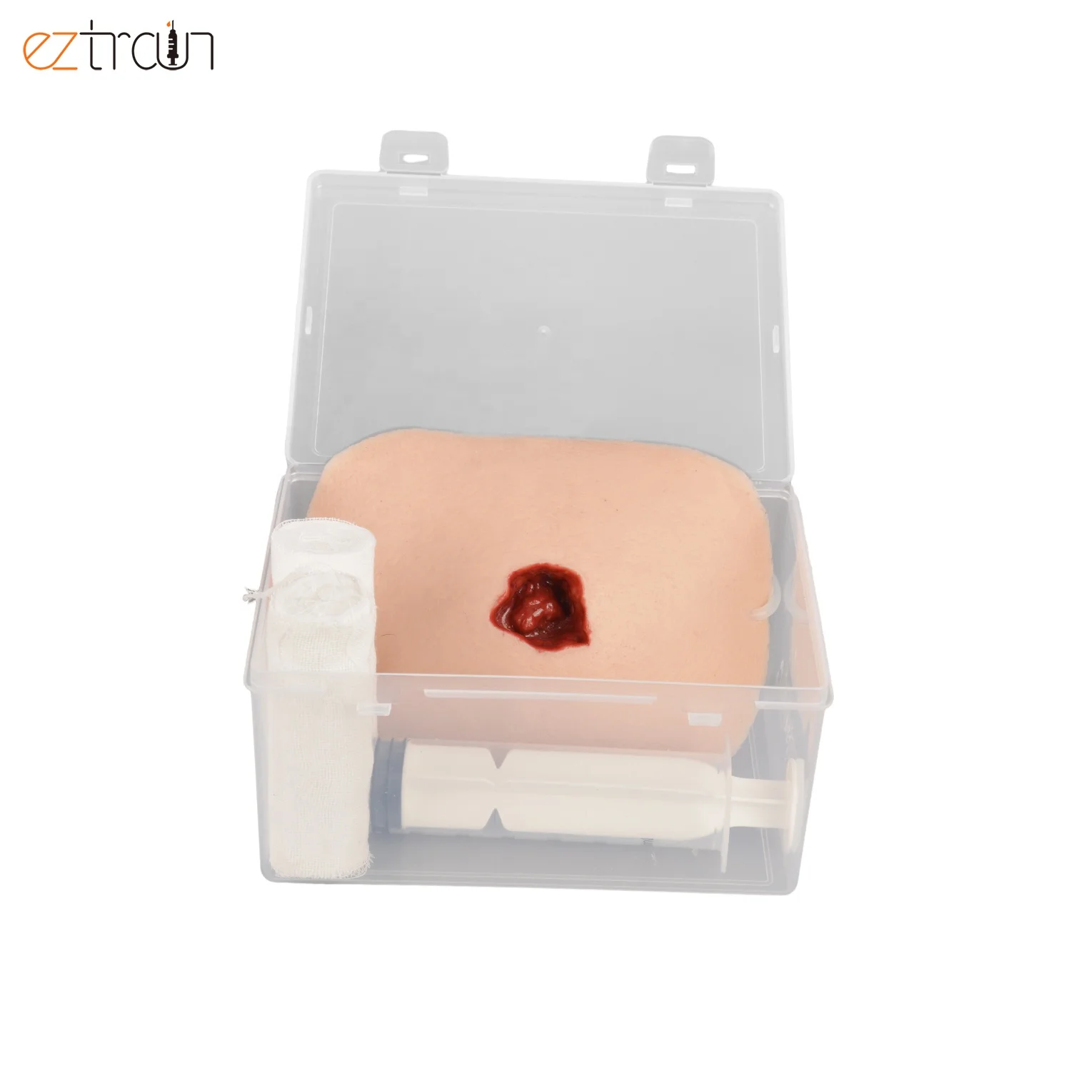 Stick-on irregular open wound model with bleeding