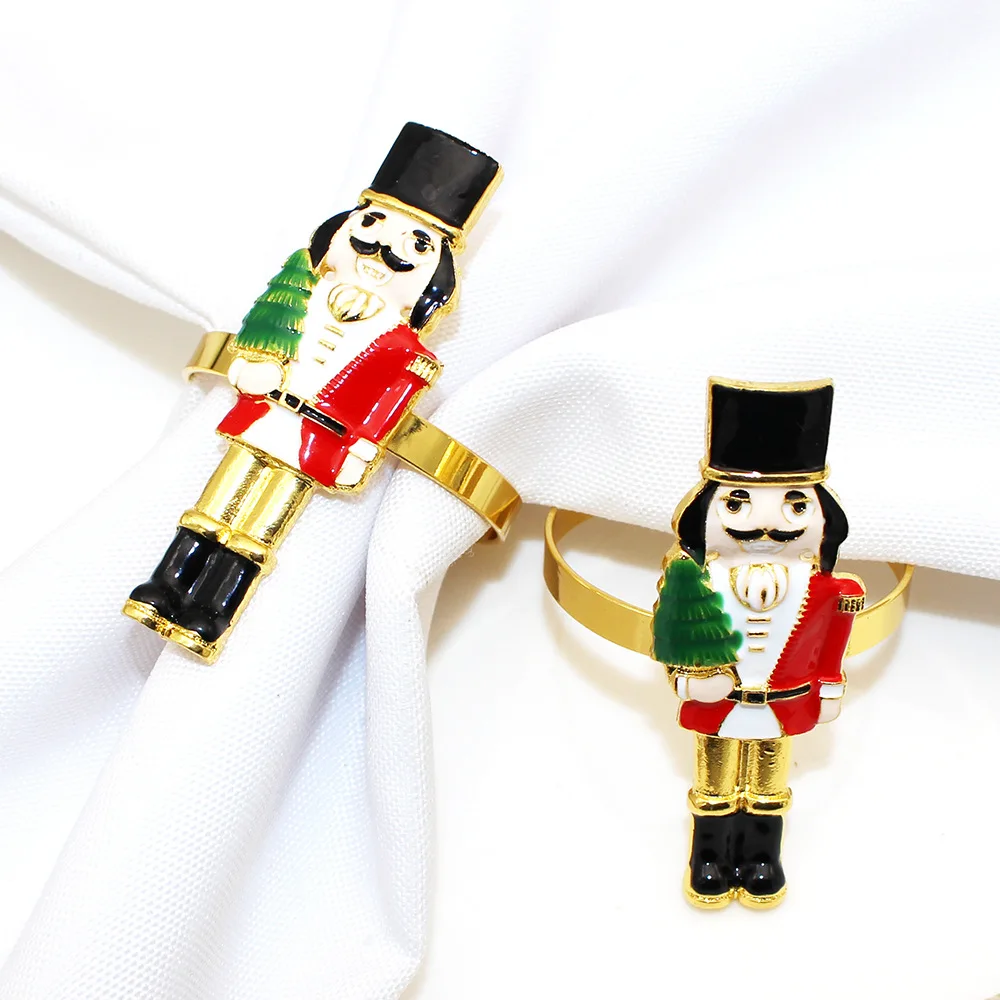 New Arrival Holiday Party Christmas Napkin Rings Holder Serviette Buckle Christmas Metal Nutcracker Soldier Napkin Ring