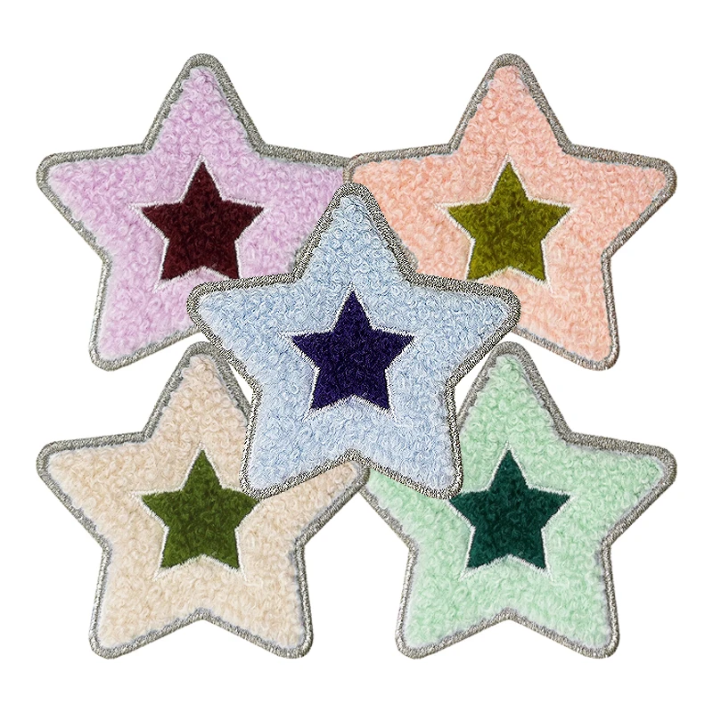 Custom Logo Glitter Cartoon Bear Embroidery Patches Sequin Heart Stick On Chenille Patches For Jeans