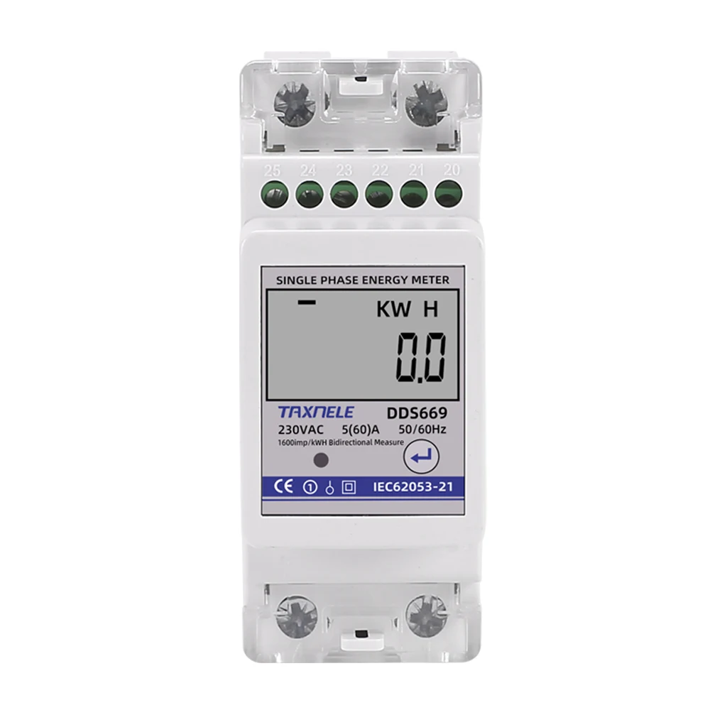 Multifunction 230V 60A Bi-directional Energy Meter Import Export KWH Solar PV Power Voltage Current Frequency R485 Communication