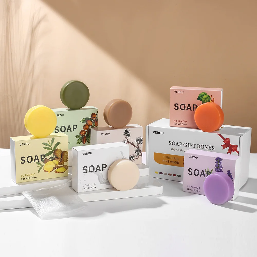 Handmade Turmeric Soap Essential Oil Face Deep Clean Scrub Exfoliating Moisturizer Soap Bar Rose Kojic Lavender Acid Bath Soap