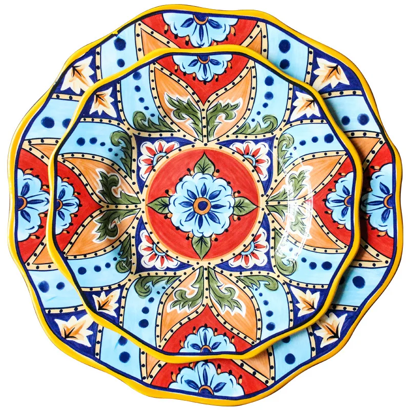 Hand Painted High Temperature Burn Become Glaze Ceramic Popular Dinnerware Sets Dinner Plate Colorful Glaze