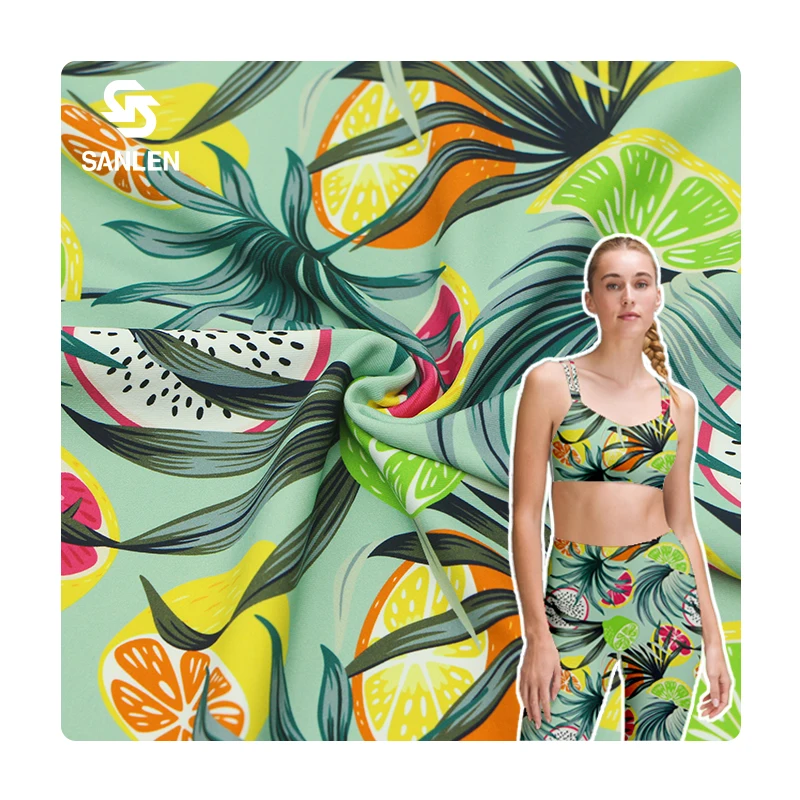 Weft Knit Fabric Manufacturer Sportswear Custom Four Way Stretch Yoga Spandex Printed Fabric For Gym Leggings