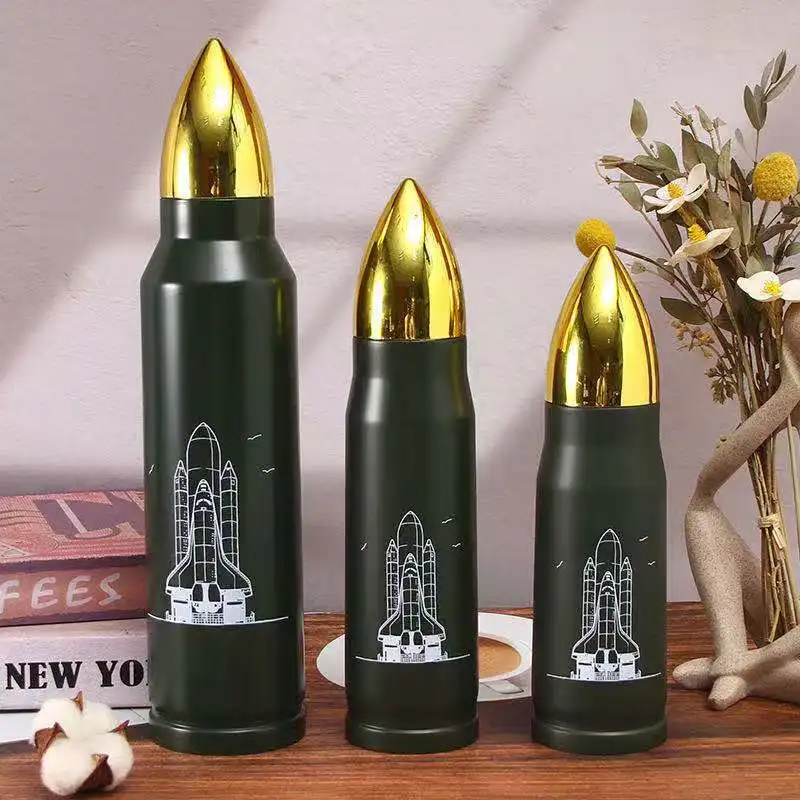 RTS Bullet Shaped 350ml 500ml 1000ml water bottle with lid  Double Wall Stainless Steel Thermo Water vacuum insulated