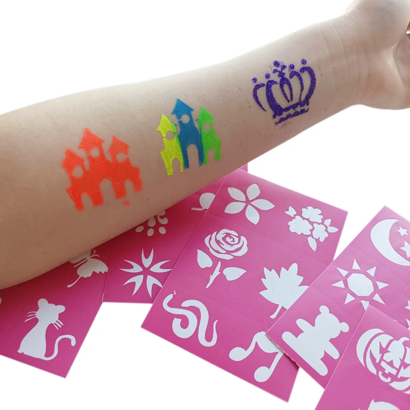 Amazon Hot Sale adhesive Reusable Environment Friendly Glitter Body Art Tattoo Stencils