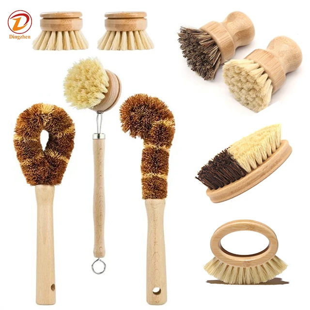 Natural Kitchen Cleaning Brush Eco Friendly Bamboo Scrub Brush Wooden Dishwashing Brush for Pots Pans Vegetables Custom LOGO