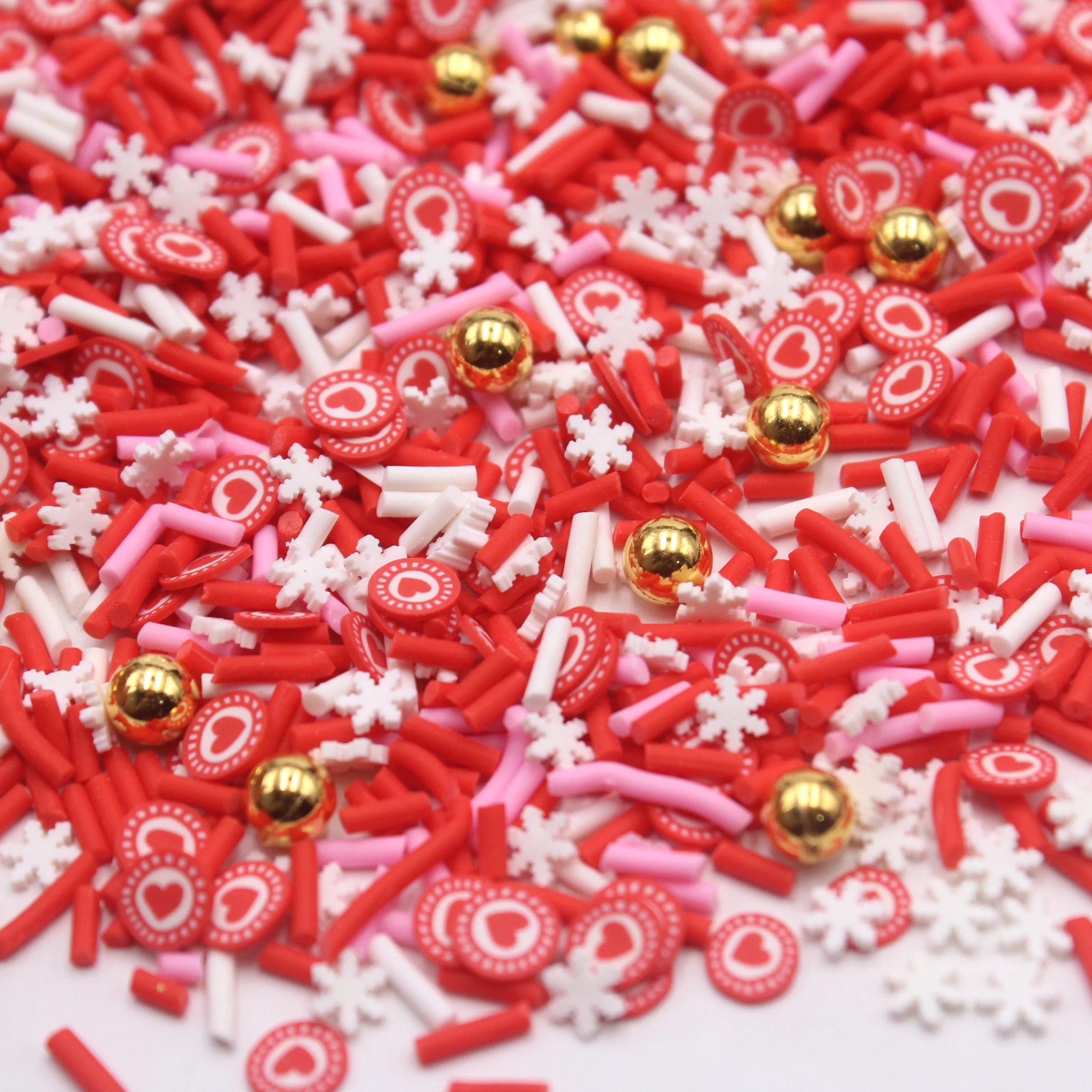 1KG Valentines Series Heart Clay Slice Faux Snowflake with Gold Beads Sprinkles Slime Supplies Shaker Filler