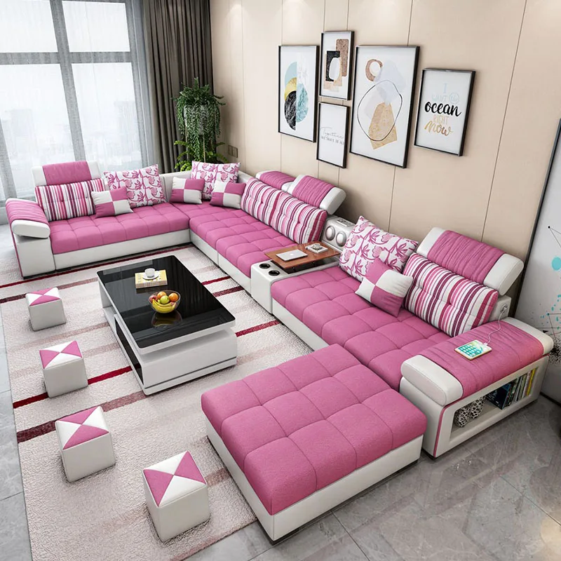 Hot sale luxury western style sectional fabric set U shape corner sofa  for Living room 7  seater sectional chaise lounge sofa