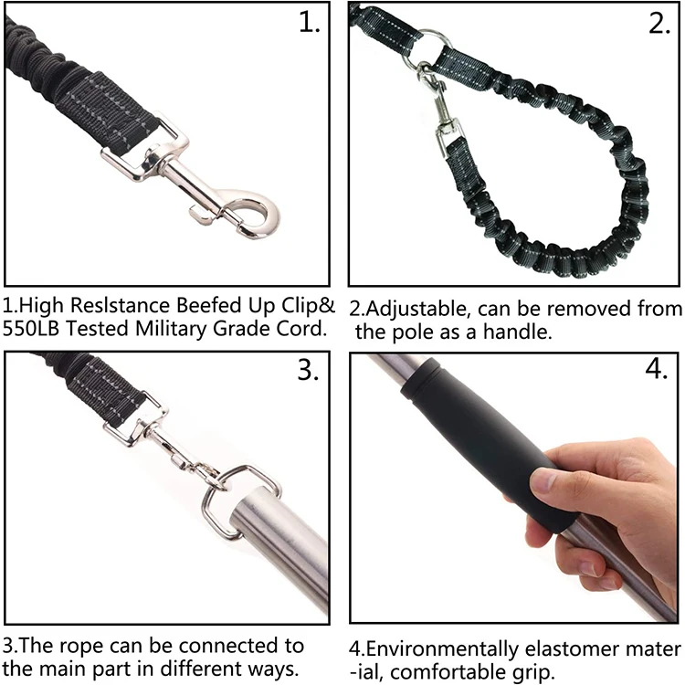 Stainless Steel Biking Dog Leash Hands Free Dog Training Bicycle Nylon Retractable Leashes with Leads