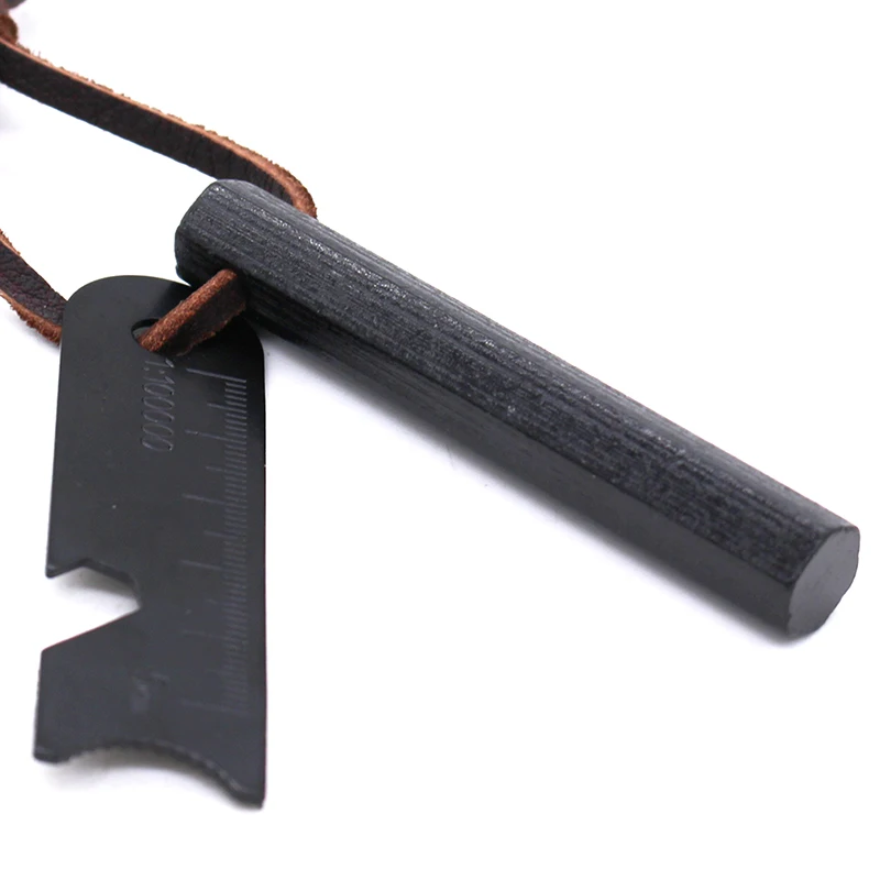 
3inch Hexagon Custom Logo Survival Bushcraft Ferro Rod Flint Fire Starter with Leather Lanyard 