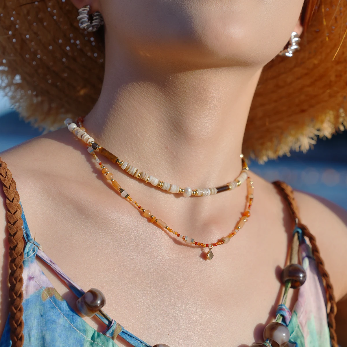 2024 Hot Style Charm Beads Accessories Zircon Pendant Jewelry Natural Stone Beaded Necklaces for Women