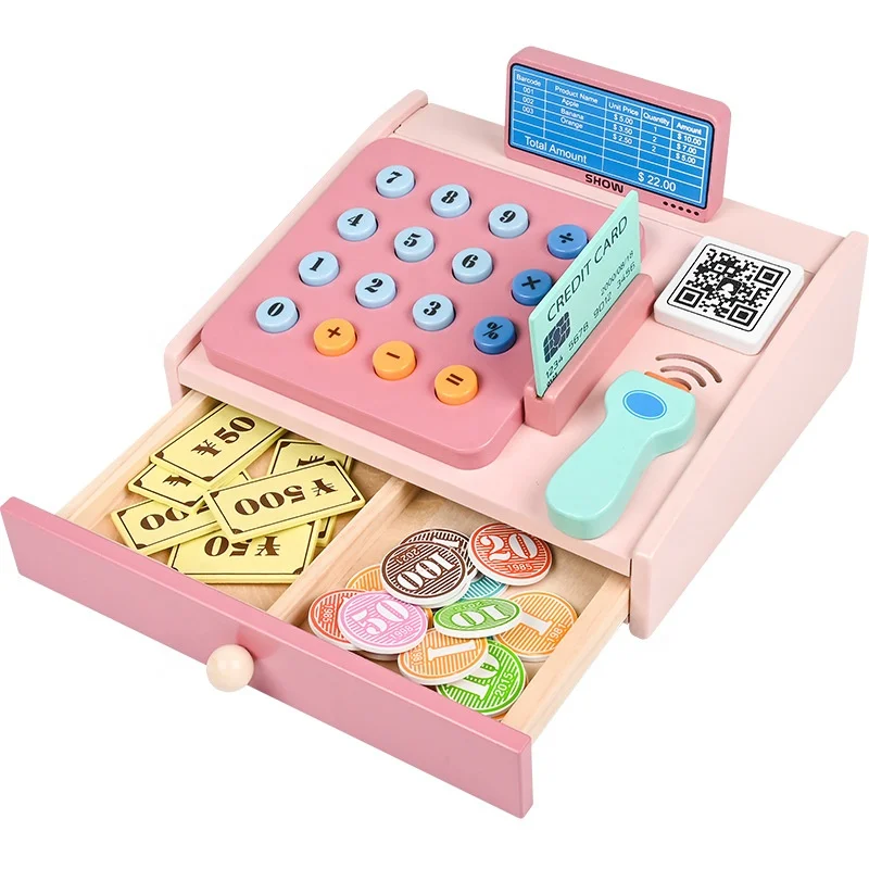 New Puzzle Wooden Cash Register Toys Pretend Play Toy For Kids Simulation Educational Toys