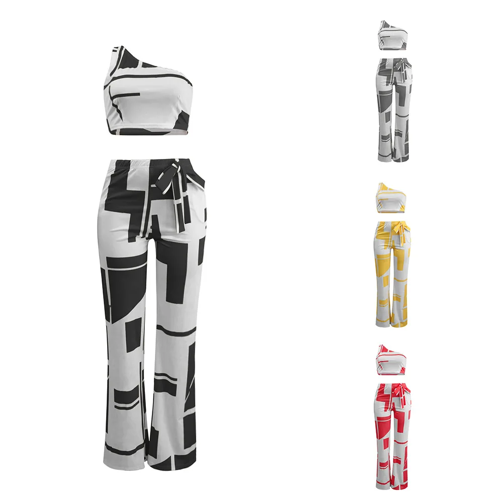 
Sexy Plaid Casual Ladies Trouser Suit High-Waisted Women Two Piece Jump suit Baggy Trouser Suits 