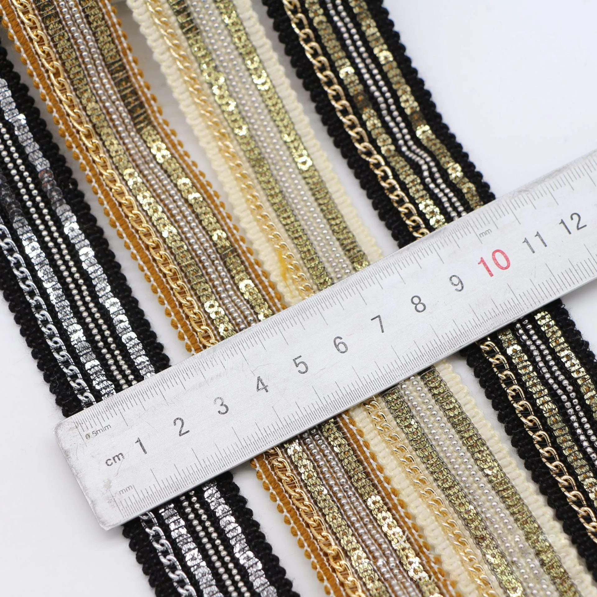 Deepeel LA054 2.5cm DIY Garment Sewing Accessories Home Textiles Decorate Bead Chain Weave Sequin Lace