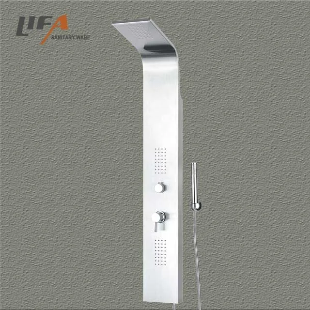 Modern Wall-Mounted Dual Handle Bathroom Rain Shower Set Brushed Finish Stainless Steel Shower Panel with Massage