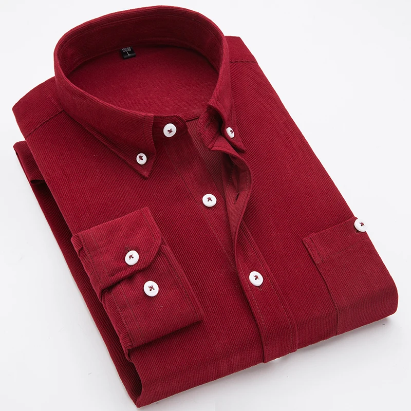 Мужские вельветовые Новинка в британском стиле ретро для мужчин с длинным рукавом, рубашка, смешанных цветов, большие размерыы M-5XL однотонные рубашки для мужчин