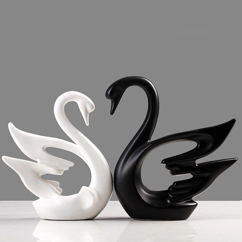 Handmade Ceramic Figurines Custom Swan Animal Statue For Home Wedding Decor