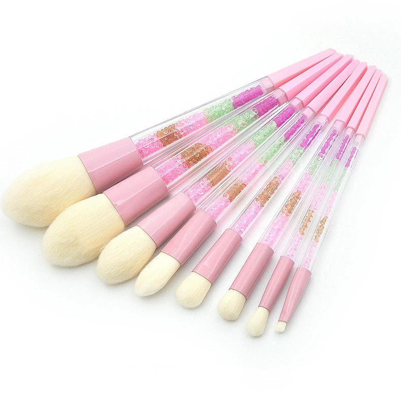 1 Order Gloss Rhinestones Color Layered Handle Cosmetics Make Up Brushes Full Set And Has Diamond On Them With Logo Inprintted