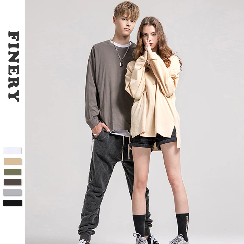 Finery 2022 new fashion 100%cotton O-neck blank long sleeve high street unisex t shirt in bulk