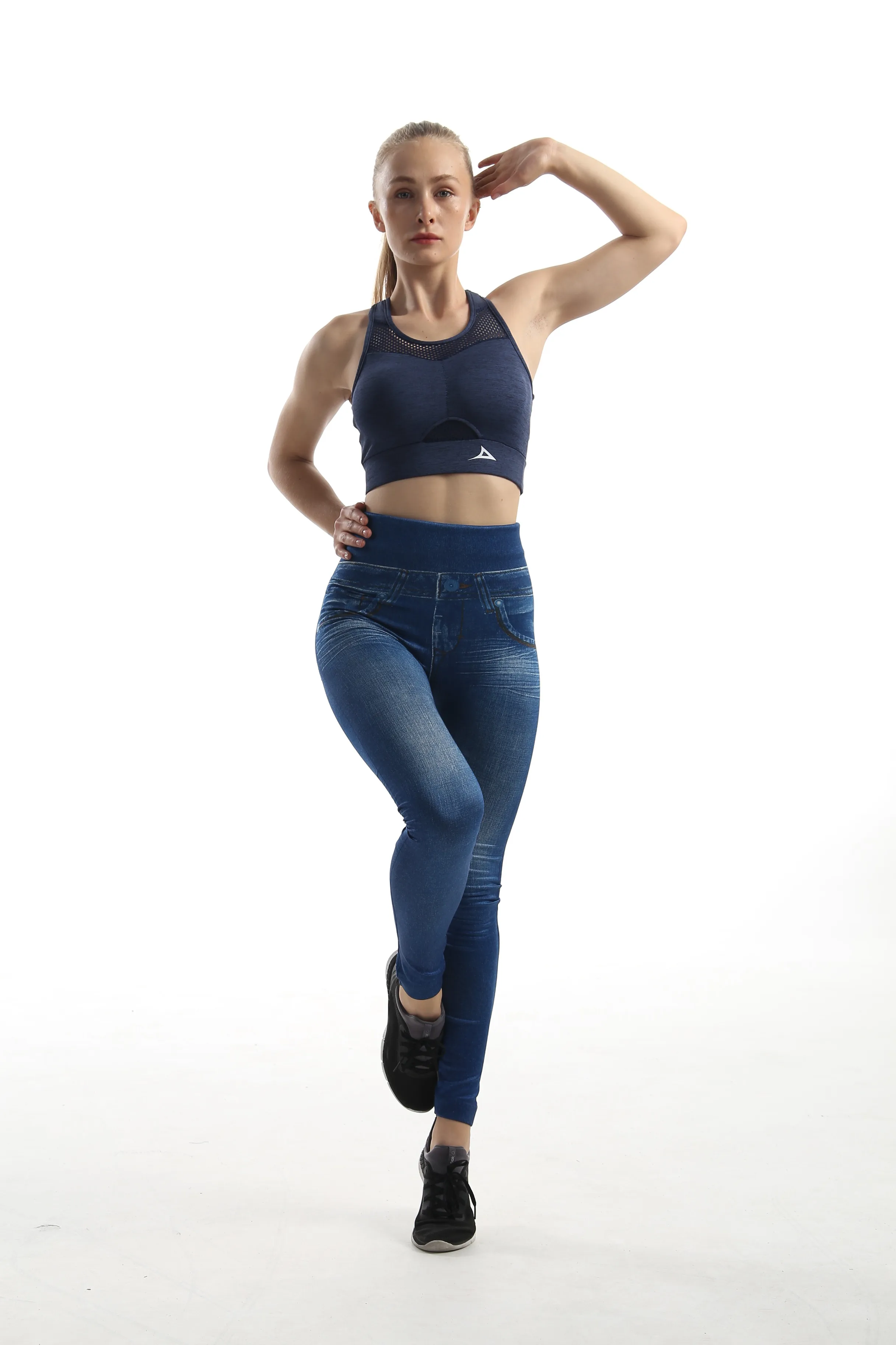 Women High Waist Seamless Leggings Cutout Ripped Denim Jeans Plus Size Ankle Yoga Pants