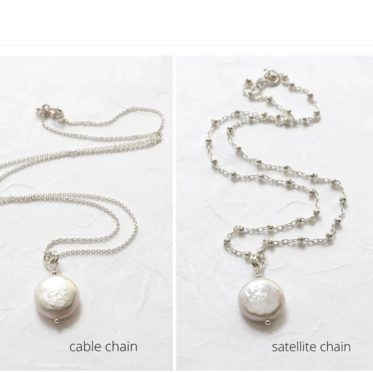 Luxury sterling silver single white coin water fresh pearl necklace for gift