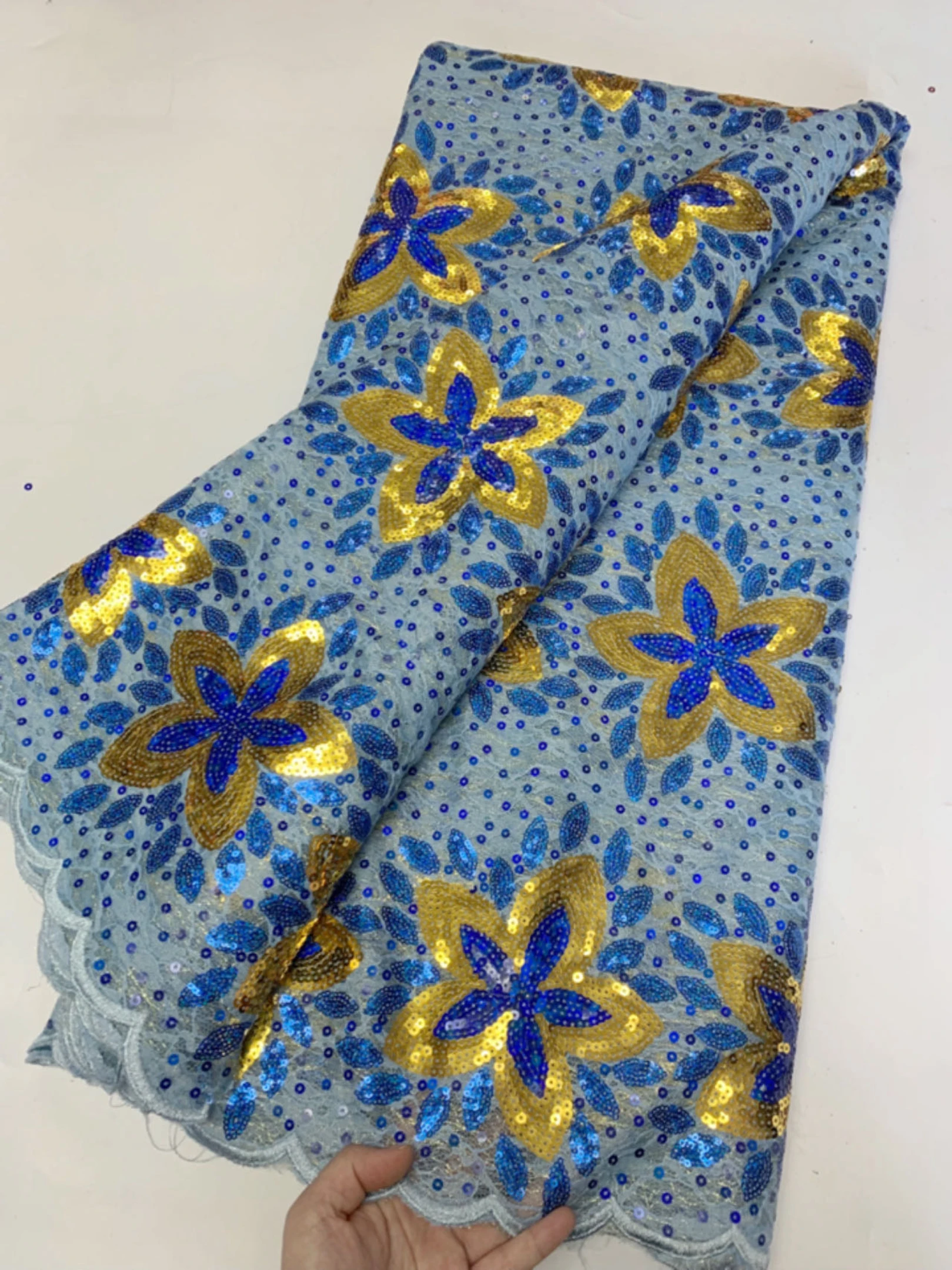 OK6095 Wholesale Price Sequins  Evening Lace Fabric Double  Net Embroidery African Lace Fabric for Women