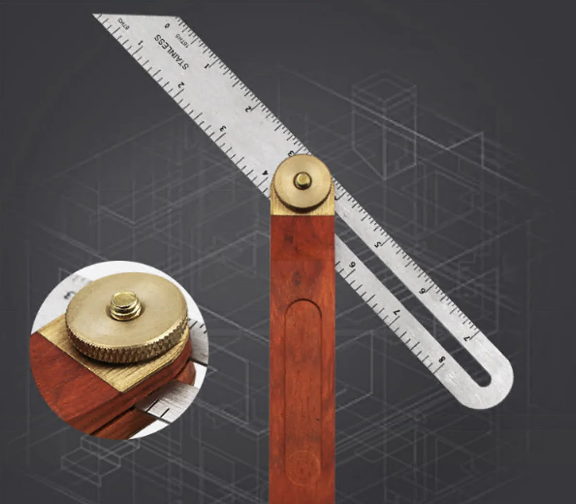 Woodworking Movable Angle Ruler Tri Square Sliding T-Bevel Level Measuring Tool Marking Gauge Protractor Red Wooden Handle