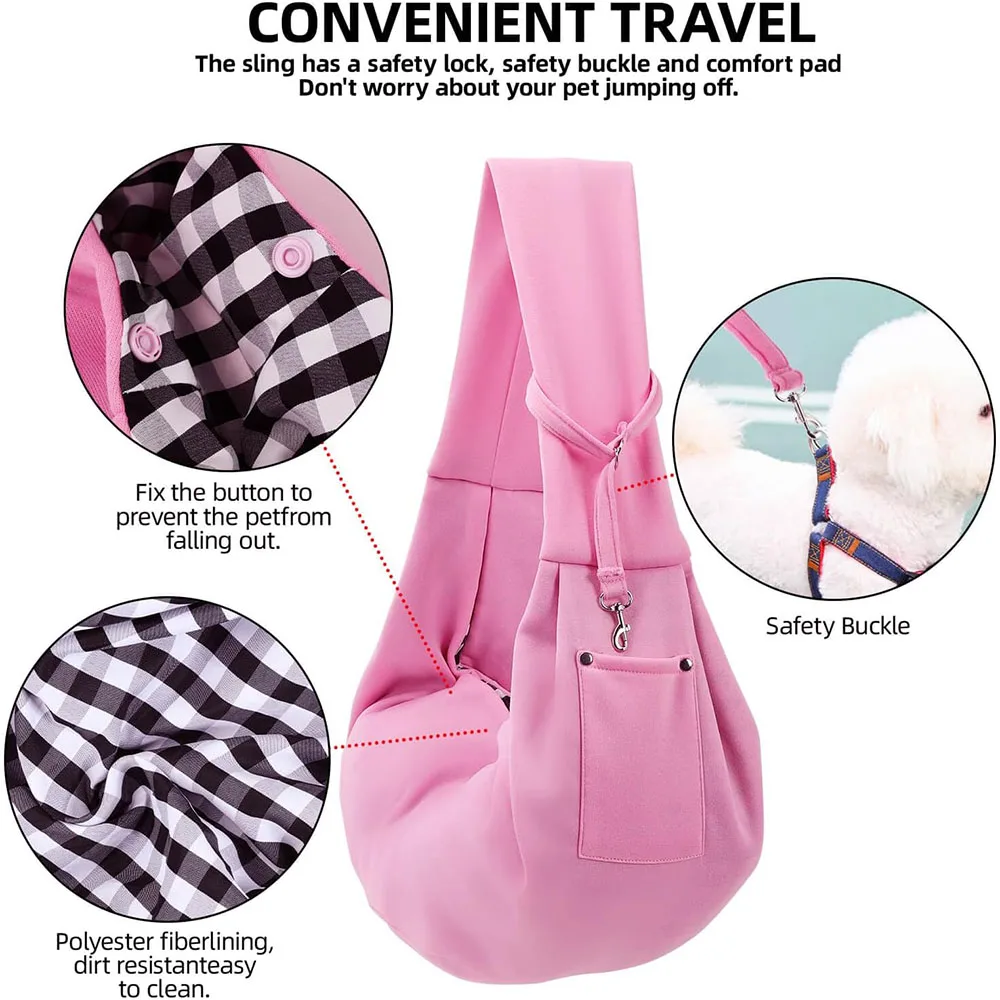 A980 OEM Dog Carrier Sling Reversible Puppy Purse Storage Pocket Hand-Free Dog Cat Sling Small Travel Safety Harness Pet Carrier